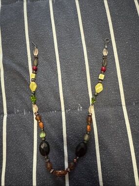 Beaded Multi-Color Women’s Necklace - Green, Brown & Amber Accent
